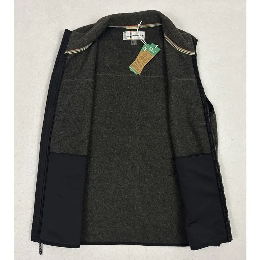 Smartwool Mens Large Fleece Vest Winter Moss Gray Merino Wool Second Cut NWT